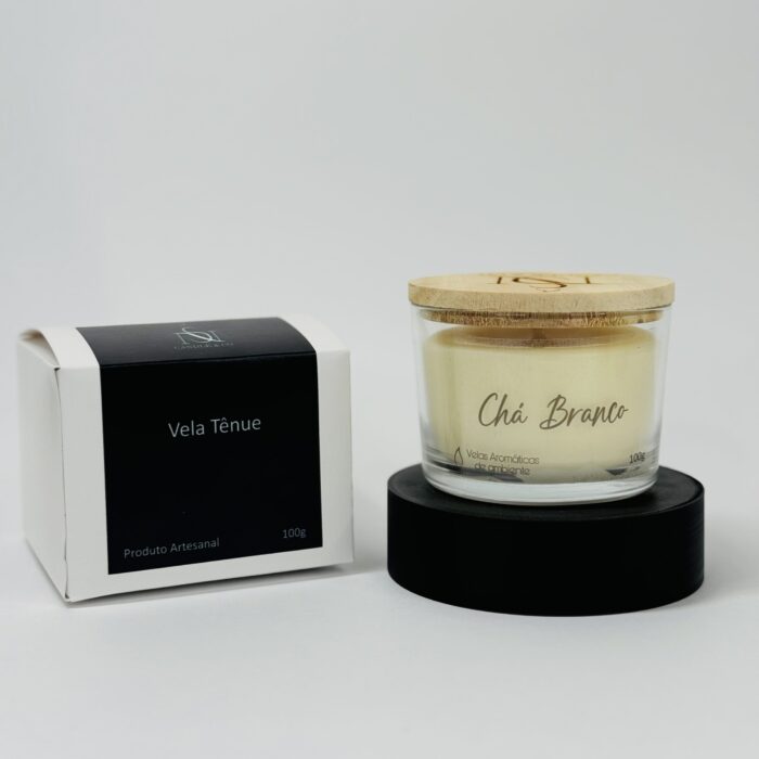 Vela aromática tênue chá branco com caixa